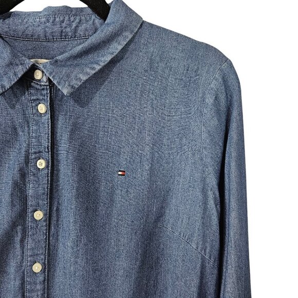 Tommy Hilfiger Long Sleeve Chambray Button Front Knee Length Shirt Dress - Picture 3 of 7